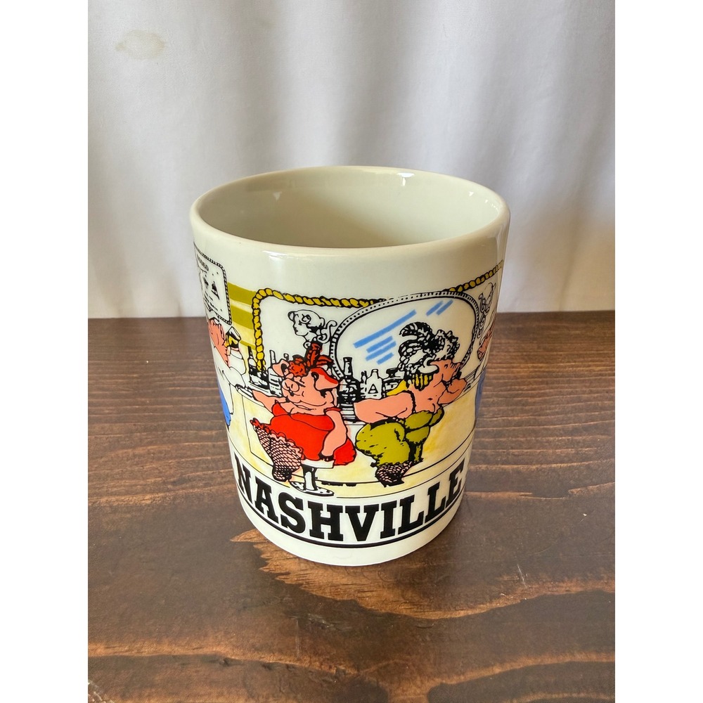 Vintage Nashville Souvenir Coffee Mug Humorous Pig Cartoon Lousy Mug‎ White 10oz